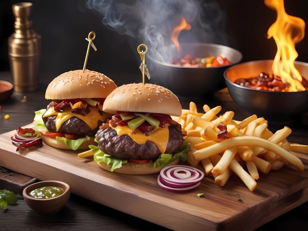 french fries, burgers, onion, fast food, restaurant, burger combo, burger duo, chips, food trucks, gastronomy, menu, meat, food, ai generated, fast food, fast food, fast food, fast food, fast food, food